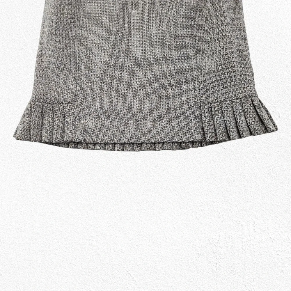 Y2K 2000s Ann Taylor Taupe Gray Tweed Wool Blend Pleated Hem Skirt Gray Size 4P